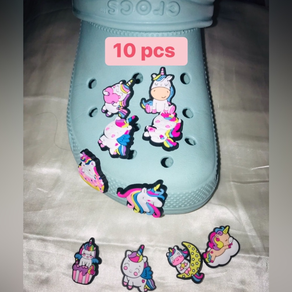 Unicorn 10 Cute Girls Decorative Charms For Clogs Sandals Bubble Slides PVC